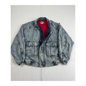 Vintage 90s Levi's Denim Jacket Mens Medium Acid Wash Blue 75074 0219 Red Lined